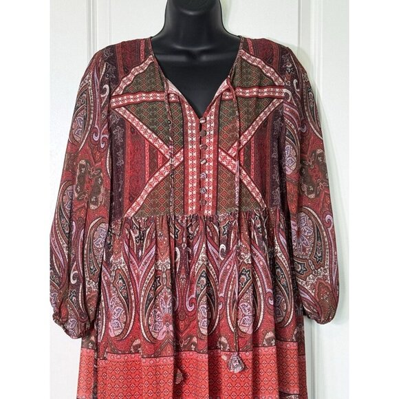 Gibson Latimer Maxi Sheer Long Sleeve Blouson Dress Womens Small Boho - Picture 2 of 12